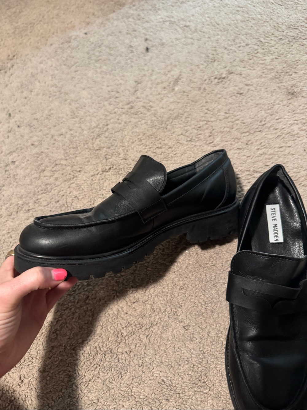 Steve Madden Women’s Black Chunky Penny Loafers